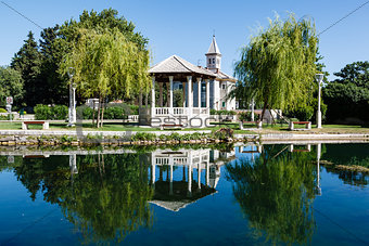 Picturesque Landscape, Church, Pavilion, River and Willow, Solin