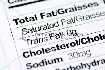 Nutrition label focused on Trans Fat content concept healthy eating