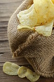 natural organic potato chips in a linen bag