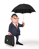 The businessman on the street under an umbrella. 