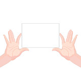 Human hands holding blank paper horizontal