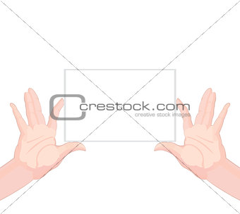 Human hands holding blank paper horizontal