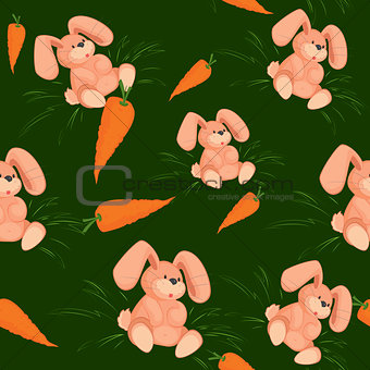 Rabbit with carrot seamless pattern green