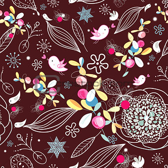 Floral texture with birds