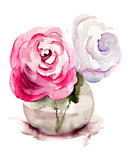 Roses flowers, watercolor illustration 