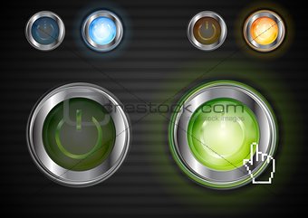 Power glossy buttons with the same illumination. Vector background