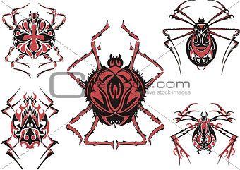 Black and red symmetric spider tattoos