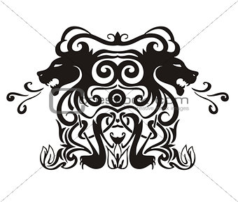 Stylized symmetric vignette with lions