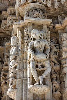  Ancient Sun Temple in Ranakpur. Jain Temple Carving.
