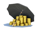 Black umbrella covers gold coins