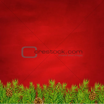 Retro Red Background And Fir Tree