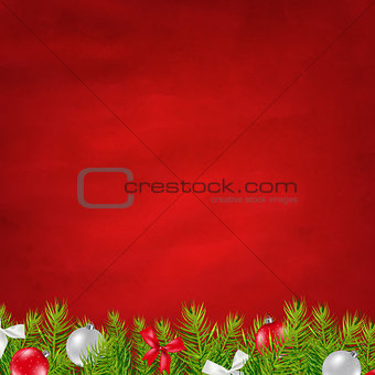 Retro Red Background And Fir Tree Border
