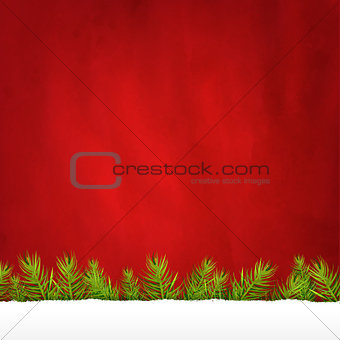 Rip Paper And Retro Red Background And Fir Tree