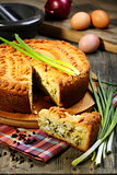 Pie with egg and green onions.