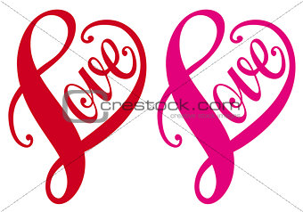 Love, red heart design, vector 