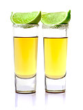 Shot of Gold Tequila with Slice Lime