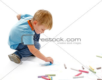 Boy Drawing with Chalk 