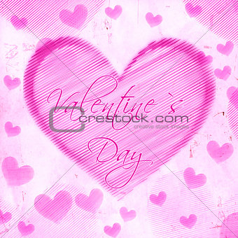 valentines day in striped heart on pink old paper