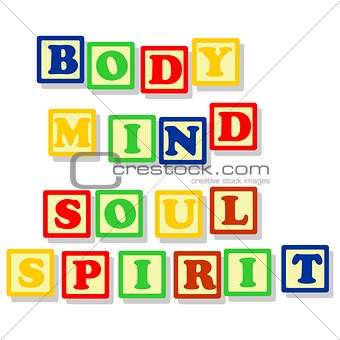Body mind soul and spirit in color block