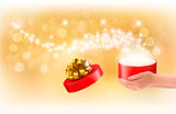 Christmas background with gift magic box. Concept of giving pres
