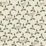Seamless texture with mistletoe and bows.