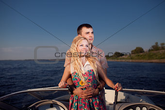 young couple on the boat