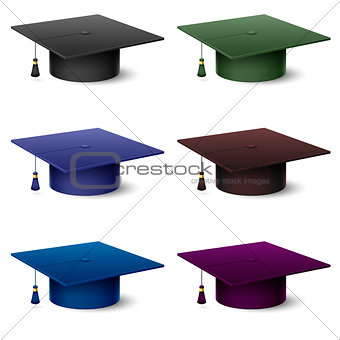 Set of of colorful hats graduate
