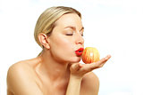 Blonde female model with Apple