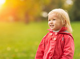 Portrait of happy baby looking on copy space