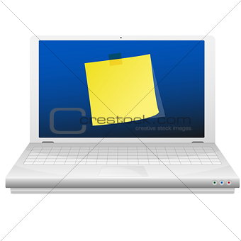 Yellow sticky note at the laptop screen.