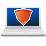 Security concept. Laptop computer and orange shield.