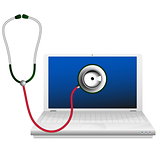 Laptop and stethoscope. Computer repair concept..