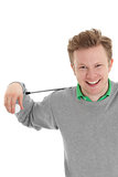 Golfer holding a golfball and club