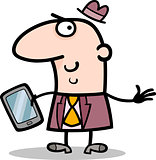 man with tablet pc cartoon illustration