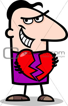 man breaking heart cartoon illustration