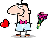 man with heart and flowers cartoon