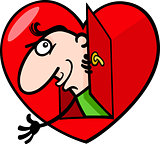 man in big valentine heart cartoon illustration
