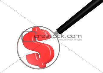 Dollar sign and magnifying glass