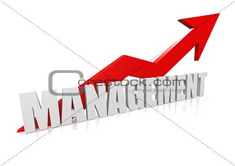 Management with upward red arrow