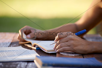 Young people and education, woman studying for university test