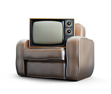 home old leather armchair tv