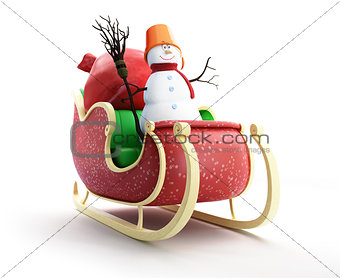 santa sleigh and Santa's Sack with Gifts snowman