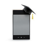 touchscreen phone in the graduation cap