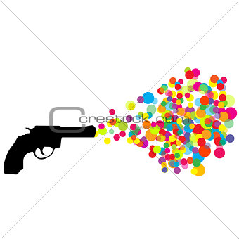 Black revolver with colored bubbles