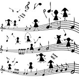 Music note with stylized kids silhouettes
