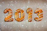 Happy new year 2013 message, christmas cookies in shape numeral