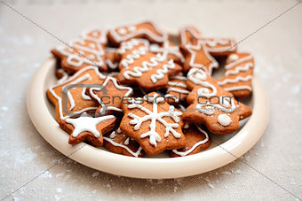 Homemade christmas cookies - gingerbread. All brightly colored cookies.