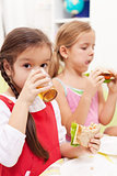 Young girls having a healthy snack