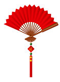 Red Chinese Fan with Tassel Illustration