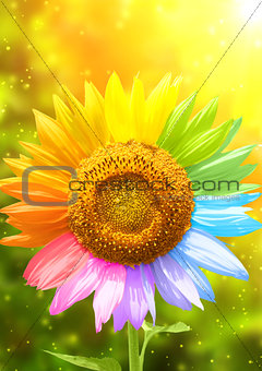 Sunflower painted in different colors